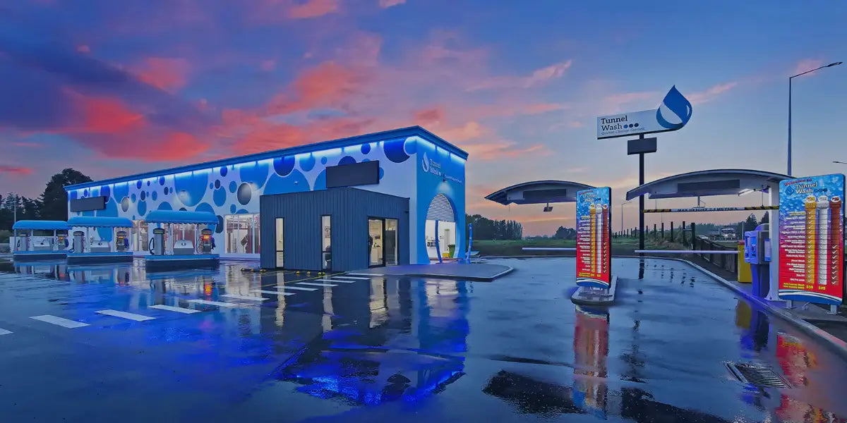 Outside shot of a tunnel car wash entrance